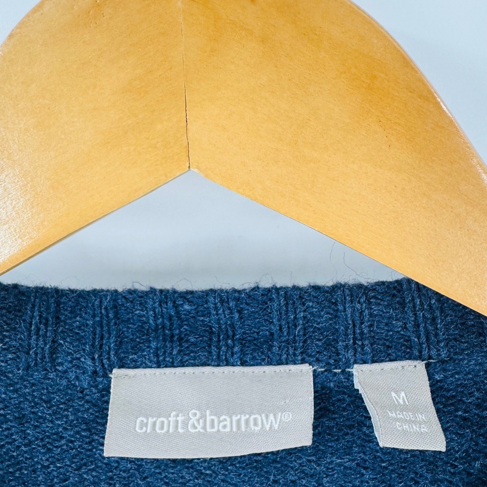 Croft & Barrow Navy Blue Leaf Embroidered Zip‎ Up Cardigan Size M Granny Cottage - Picture 3 of 8